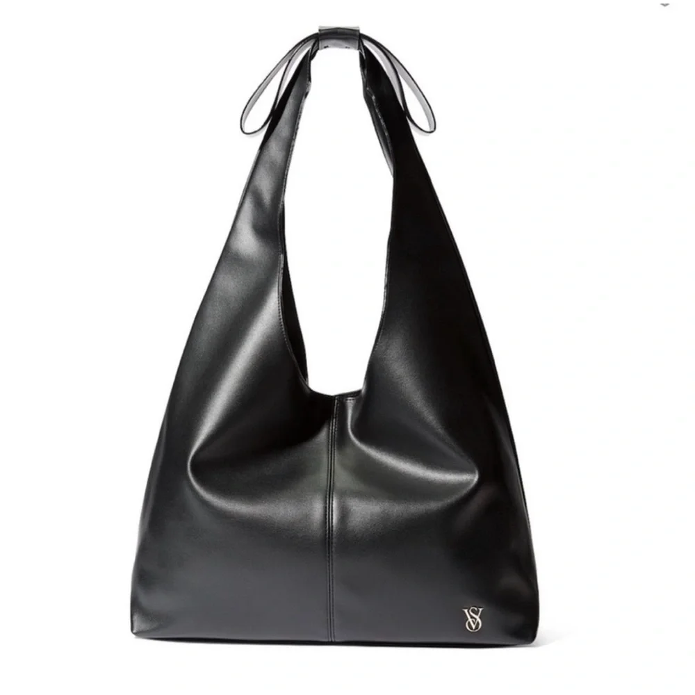 NWT Victoria’s Secret Black Faux Leather Purse Tote Bag Large